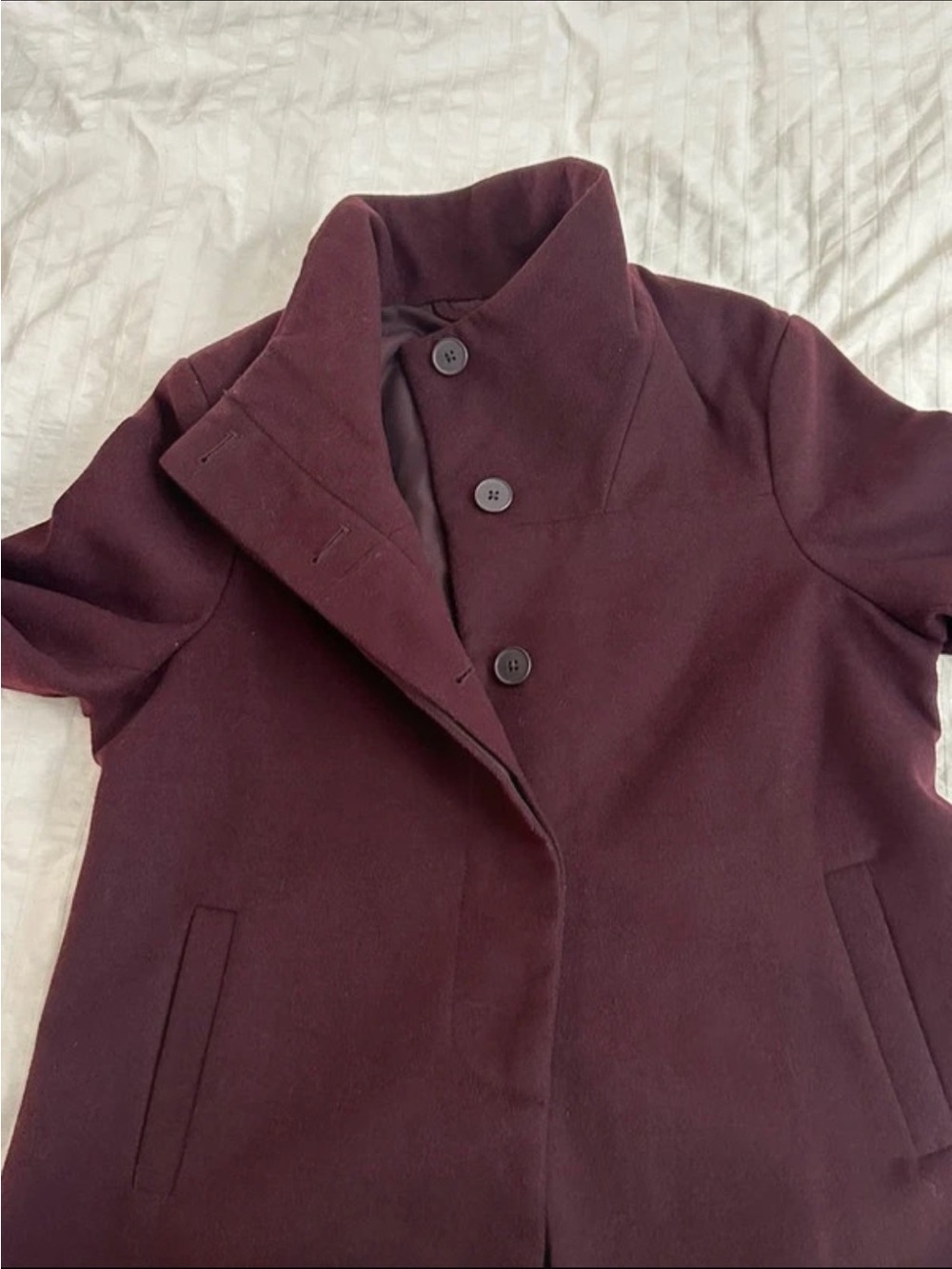 Women's Funnel Neck Burgundy Button-Front Coat